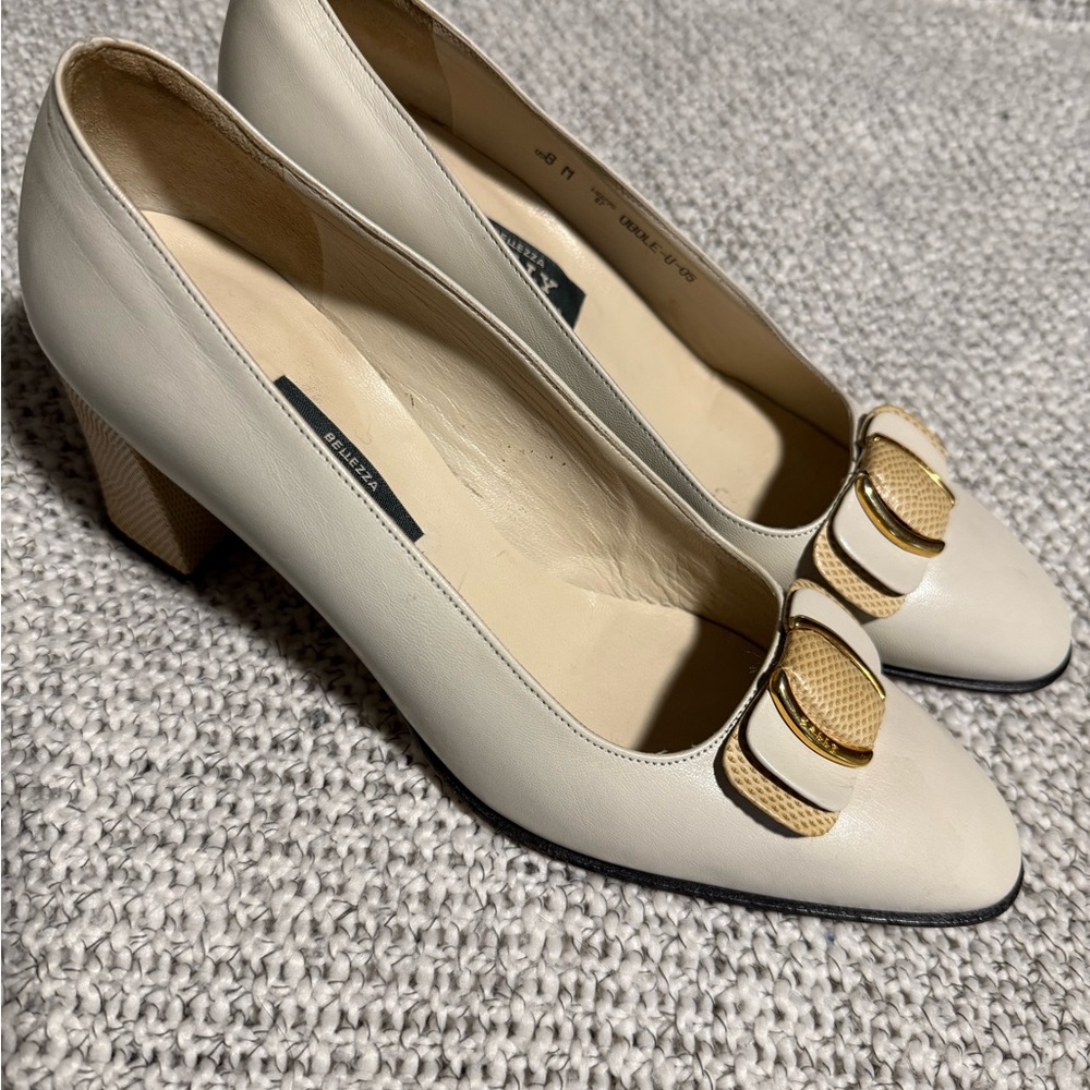 Bally Elegant Cream Pumps with Gold Accents
